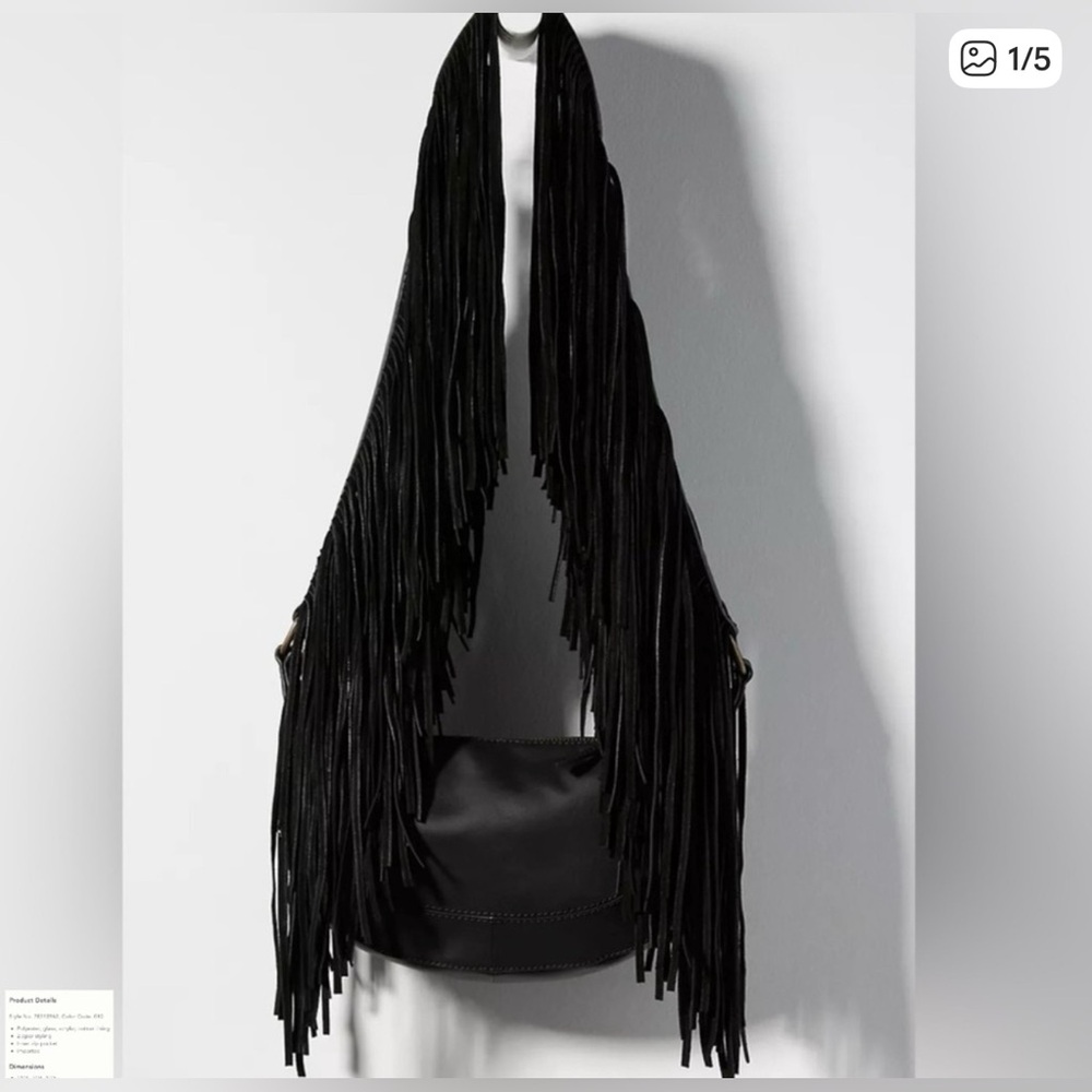 Anthropologie Black Fringe Shoulder Bag
